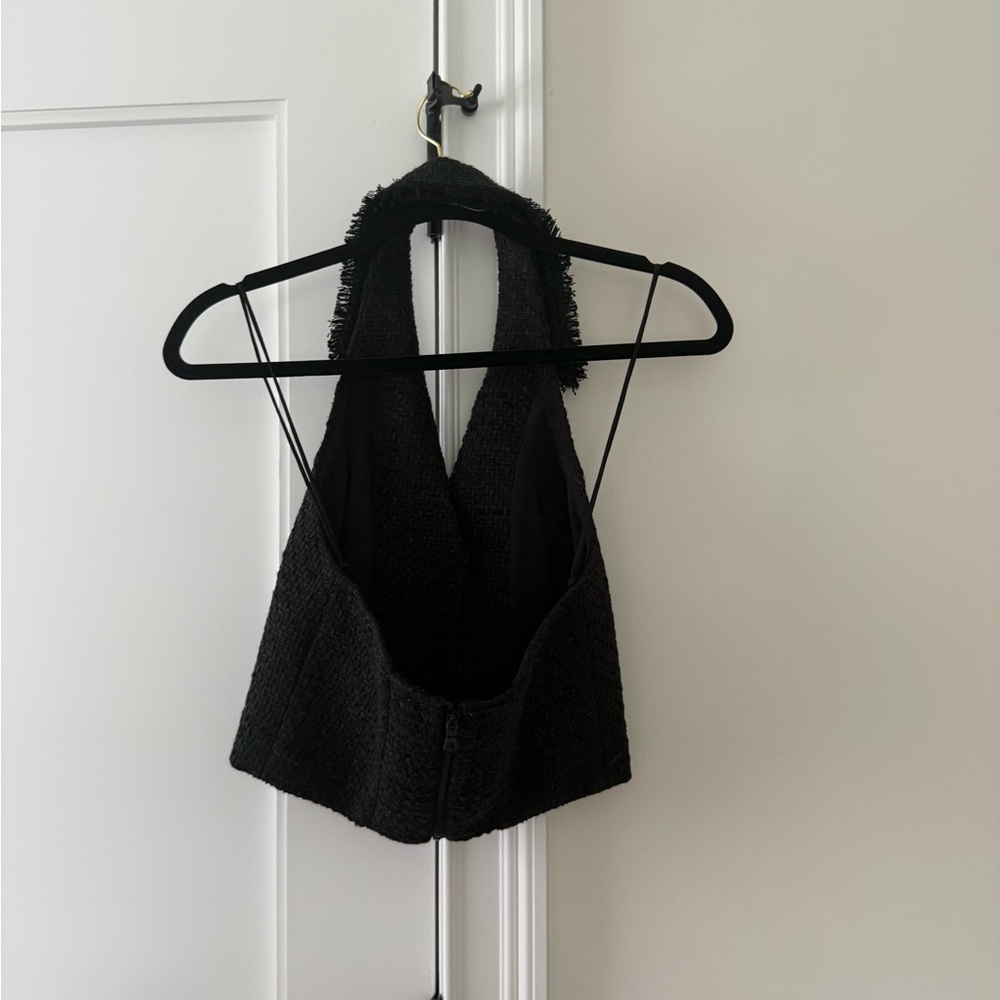 Alice + Olivia Black Halter Blouse with Notched Collar MERI HALTER VEST😍 - Picture 12 of 15